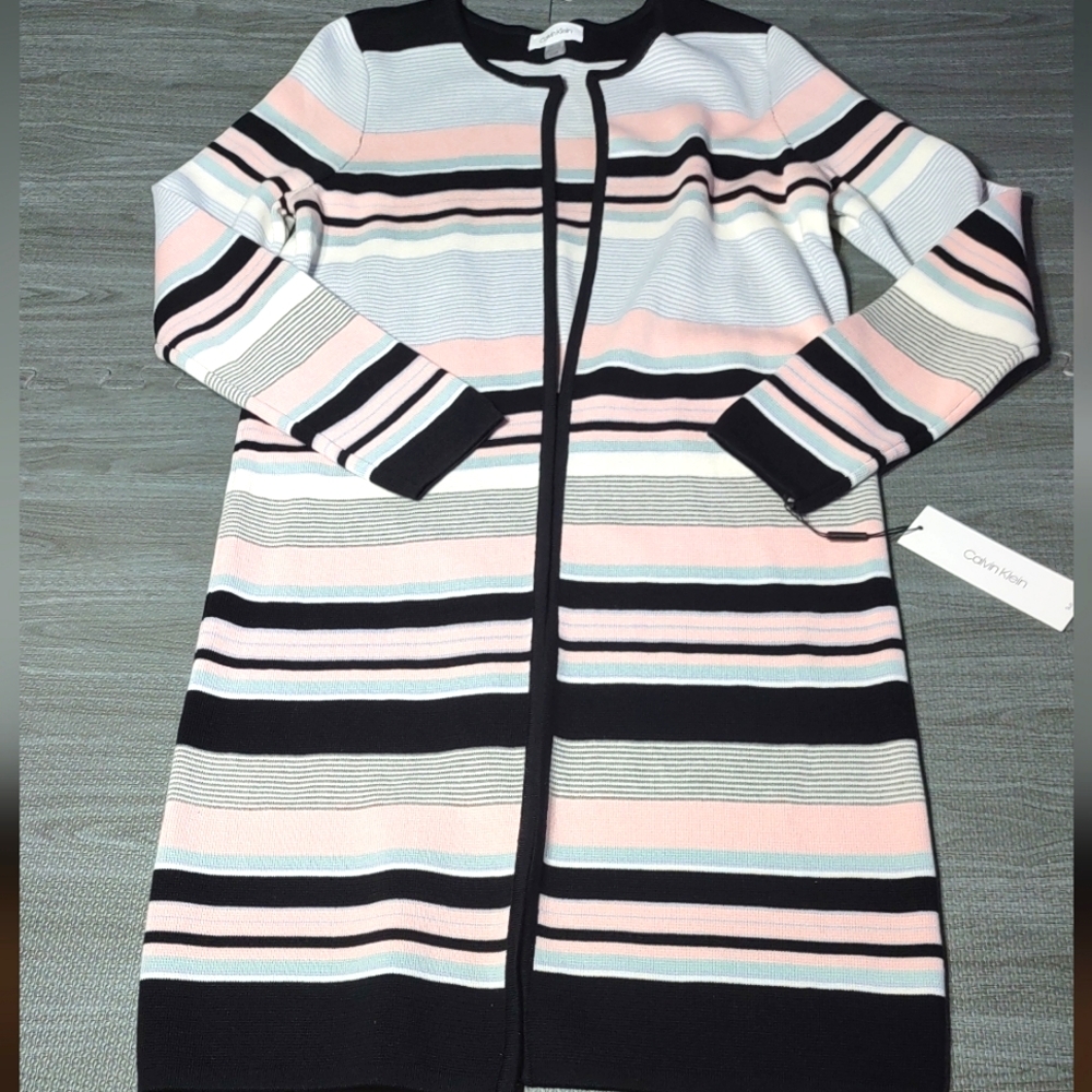NWT Calvin Klein striped cardigan sweater long size Small Missing strap